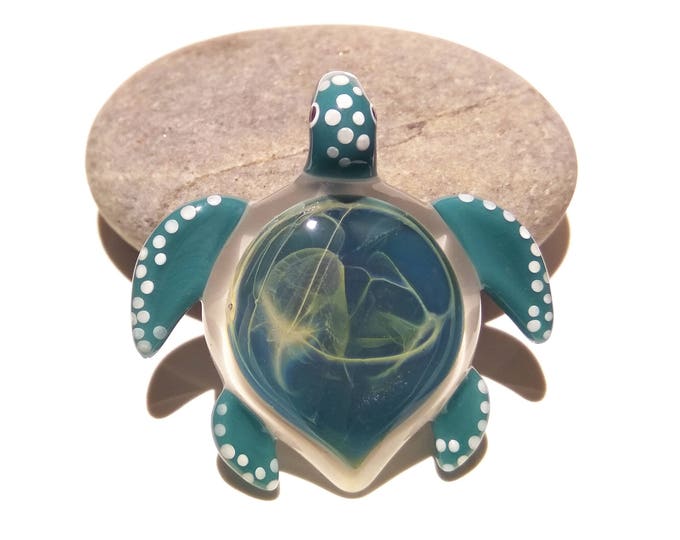 Star Galaxy Turtle Pendant - Glass Pendant - Glass Jewelry - Glass Art - Turtle - Blown Glass - Artist Signed - Details of Pure Silver