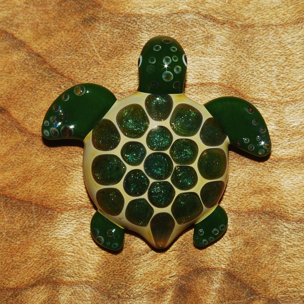 Glass Turtle Pendant, Perfect Gift, Pendant Charm, Blown Glass, Handmade, Turtle, Bead, Green Sparkle Glass, Jewelry