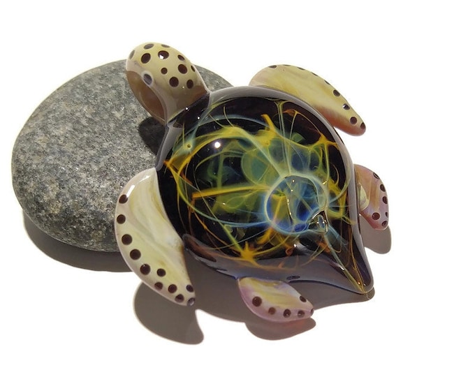 Rainbow Nebula, Glass Turtle Pendant. Collectors Gift - Turtle Figurine - Blown Glass Jewelry - Space, Neuron, Cosmic Galaxy Turtle