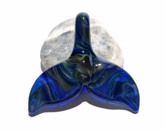 Glass Whale Tail Pendant -Blue Reflection -Sea Glass Gift -Unique -Glass Pendant - Blown Glass Necklace - Handmade Jewelry - Ocean Life