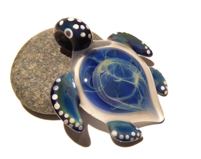 Rain Spirit Turtle Pendant - Glass Pendant - Glass Jewelry - Glass Art - Turtle - Blown Glass - Artist Signed - Details of Pure Silver