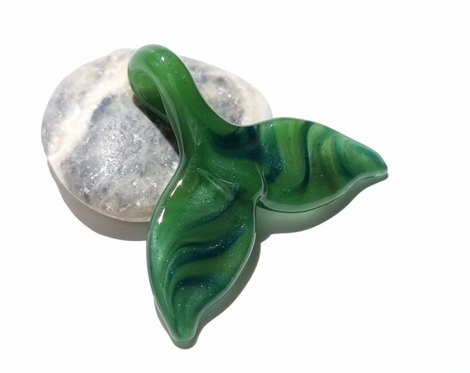 Glass Whale Tail Pendant - Jade Green - Sea Glass - Unique - Glass Pendant - Blown Glass Necklace - Handmade Jewelry - Ocean Life