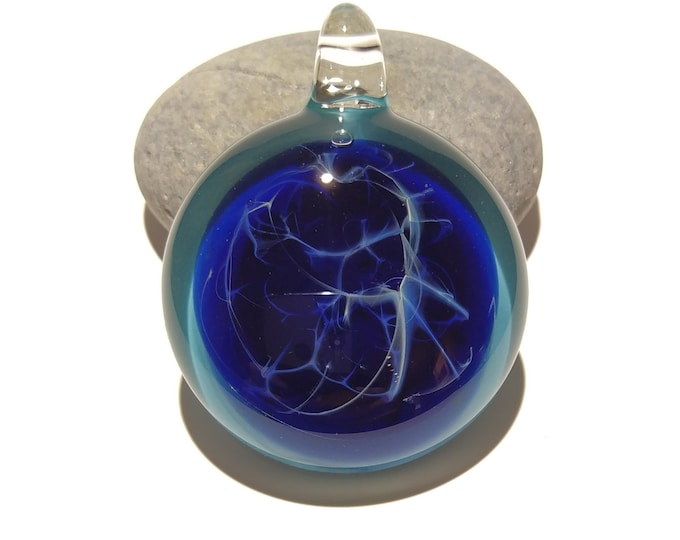 Glass Pendant - Uplifting Blue Pendant - Glass Art - Universe Bead - Blown Glass Jewelry - Glass Necklace - Boro Pendant - Universe Filament