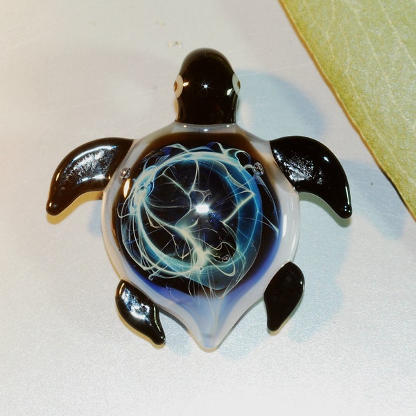 Glass Turtle Pendant - One of a Kind, Sea Turtle, Glass Pendant, Blown Glass, Glass Turtle, Blue Glass, Jewelry