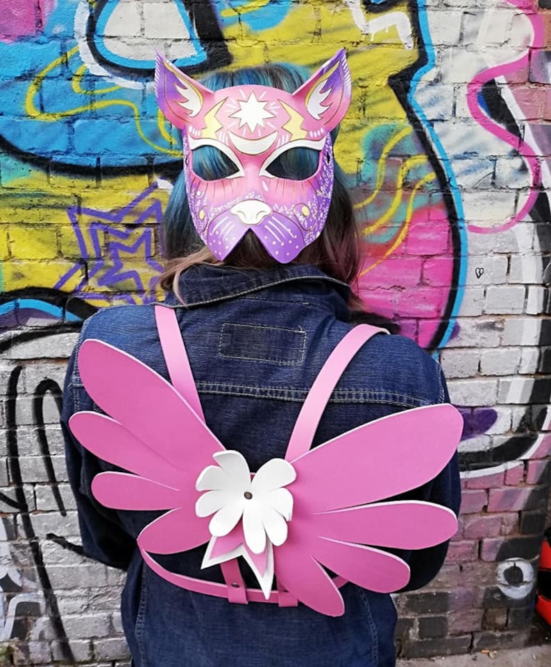 Cat limited Edition Signed Kawaii pink purple leather space mask larp costume art masquerade cosplay lolita SALE!