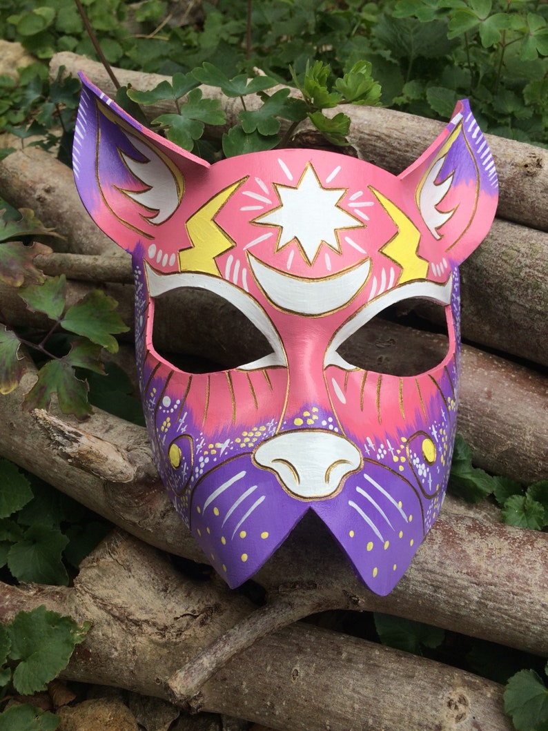 Cat limited Edition Signed Kawaii pink purple leather space mask larp costume art masquerade cosplay lolita SALE!