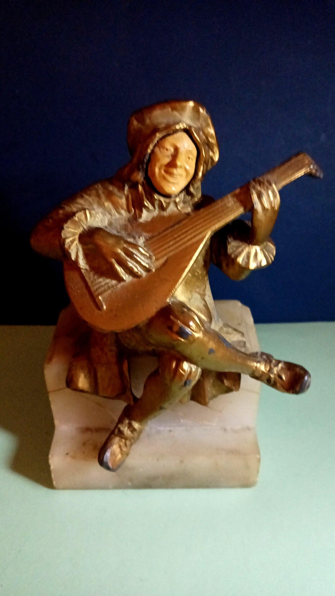 Antique/vintage RENAISSANCE Figurine Gold Gilded - Sitting on Marble ...