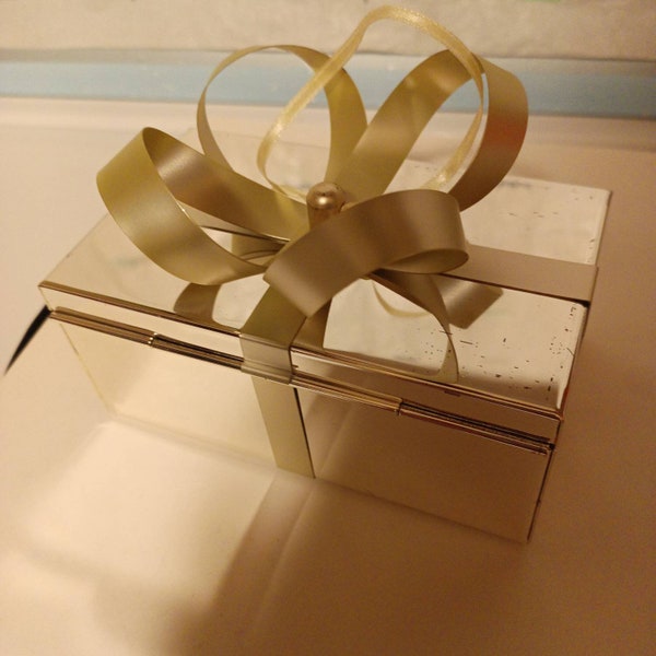 Silver Tone Metal RECTANGLE Gift Box and Metal "BOW" Hinged BOX