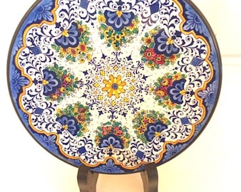 CERCOLON Round Wall Hanging Multi-colors Hand painted PLATE (Made in Spain)