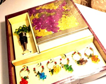 Bottle Stopper, Wine Charms and Napkin Gift Set