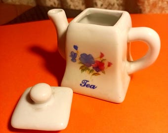Collectible Square Mini Teapot/Lid Floral/"Tea" | 3 1/4" Height | Unmarked Maker**