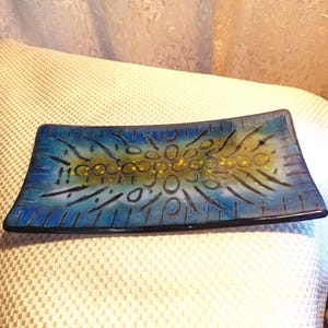 Rectangle | Cobalt Blue/Yellow/Black | Art Pottery Curled Edges Serving DISH