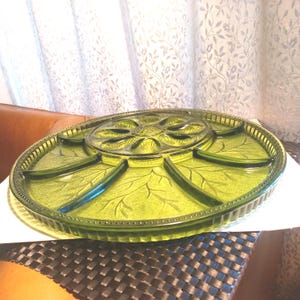 INDIANA Green Large (Heavy**) Depression Art Glass Devil Eggs/7 Separate Compartments Serving Tray