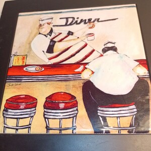 Two (2) Wood square with Chefs - Tile Insert Wall Hanging Trivets