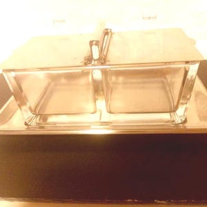 Solid (HEAVY) Glass Stainless Steel 2 Compartment Condiment Dish with Lids and TRAY