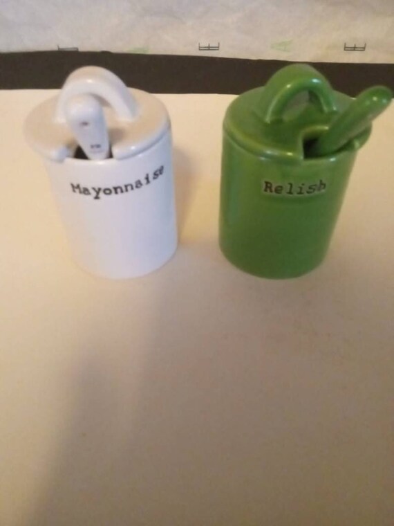 Ceramic 6 Piece pottery Barn BBQ Condiment Jars Etsy