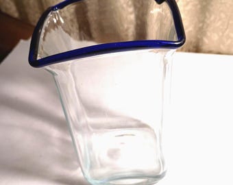 VASE vintage KROSNO JOSEPHINA rectangle transparent/bleu cobalt