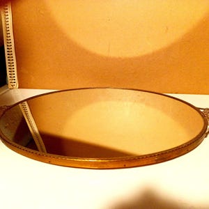 Antique/Vintage Large Oval Tabletop Vanity/Serving Mirrored FOOTED/2 HANDLED TRAY-18 1/4" long