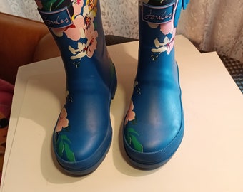 JOULES Rubber Toddler Size 12 Blue/Floral Rain Boot - GREAT CONDITION!