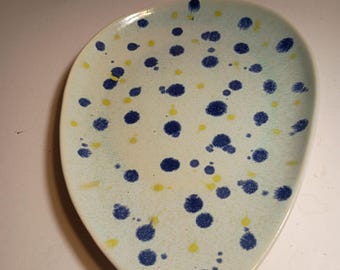 Vintage Yellow/Blue Splattered on Green Oval Serving Platter by ANTHROPOLOGIE