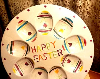 HAPPY EASTER 9 Deviled Egg Round Ceramic Multi-Color Plate