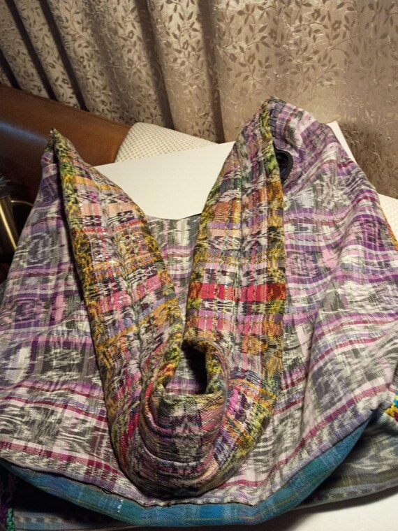 Large Handmade Crochet/Fabric Patchwork/Silver/Go… - image 5