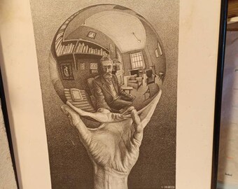 Vintage 1988 Copyright (M.C. ESCHER) "Hand with Reflecting Globe" FRAMED PRINT