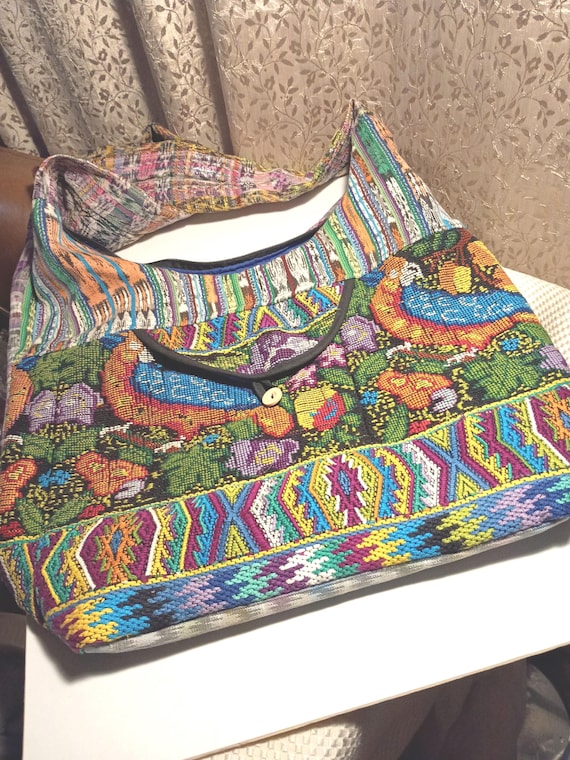 Large Handmade Crochet/Fabric Patchwork/Silver/Go… - image 1