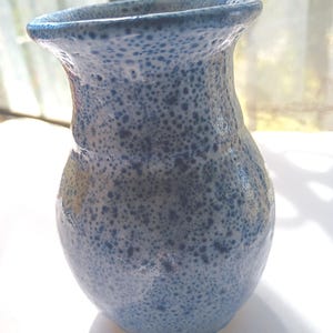 Vintage Blue Spotted Glazed Hand Turned Pottery Flower Vase | Signed Alfie