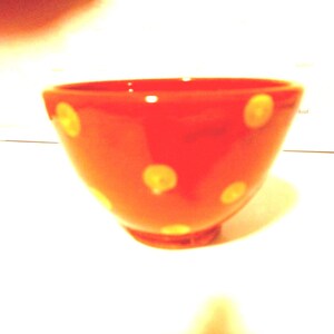 Studio Art Pottery Handmade/Hand Painted Brick Color/Yellow Polka Dot Bowl (FRANCE)