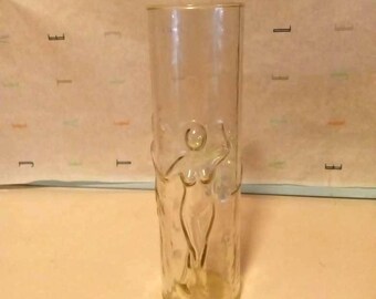 Vintage Clear Glass (3 Risque Dances) EMBOSSED VASE