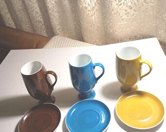 SCHMID-60 Porcelain Set of (3) Espresso Cups (on a Stand) and Saucers