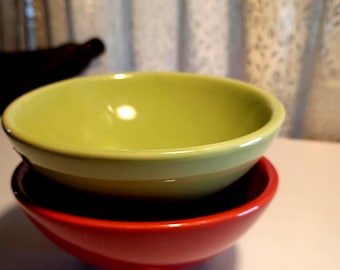CRATE & BARREL | Tri Footed Round Ceramic Yellow/Green/Crimson Dessert Bowl | DISCONTINUED**