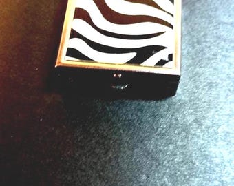 Square Leopard Design Lid/Silver Tone - 2 Compartments POCKET/PURSE Pill BOX