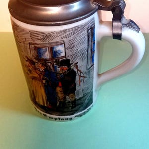 QUALITATS PORZELLAN Decorated Bavaria Beer STEIN - Zinn Stamp Pewter Lid