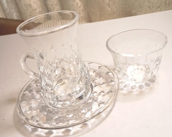 Turkish Crystal Diamond Motif Teacup/Saucer with Matching Mini Cup