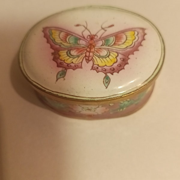 Oval Enamel with Butterflies Pill/Trinket Box Unhinged - for LILIAN VERNON