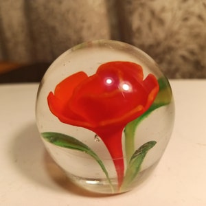 Mini Solid Glass (Egg Shape) Clear on Orange/Green Leaves PAPERWEIGHT