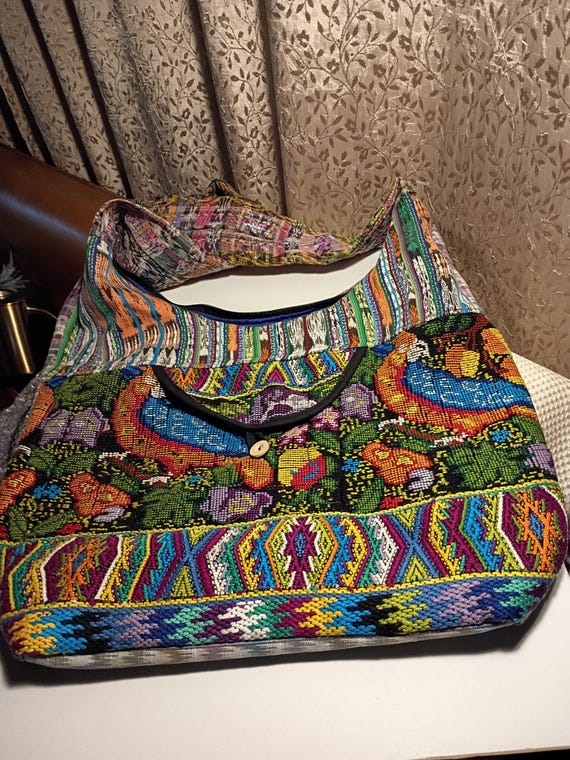 Large Handmade Crochet/Fabric Patchwork/Silver/Go… - image 8