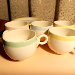 Vintage 13 Piece HOMER LAUGHLIN Eggshell Pastel Colors Espresso set | 5 Cups/ Saucers/2XSugar Bowls/Creamer #C43N5
