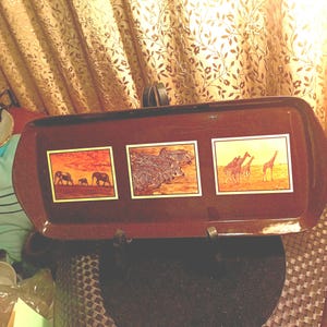 Plastic Rectangle Serving Decorative Tray Displaying Giraffes/Elephants/Zebras
