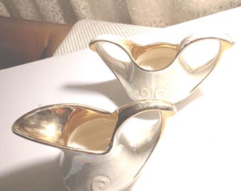 Vintage Iridescent Lusterware Sugar Bowl/Creamer Set Beige with Gold Gild