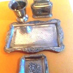 Vintage 4 PIECE (Made in Occupied JAPAN) Chromium with Floral Design Cigarette Set