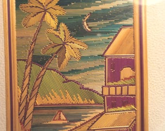 Vintage 2007 Straw Art/Wood Frame by Christina | Made in Mexico