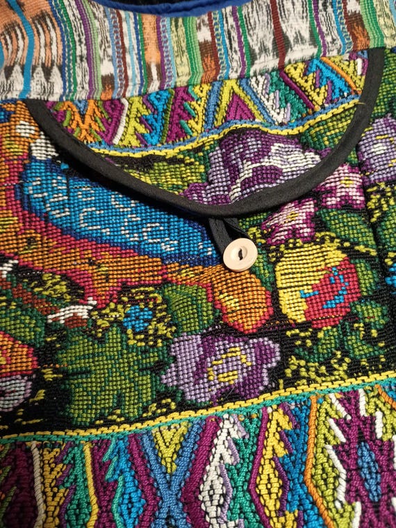 Large Handmade Crochet/Fabric Patchwork/Silver/Go… - image 2