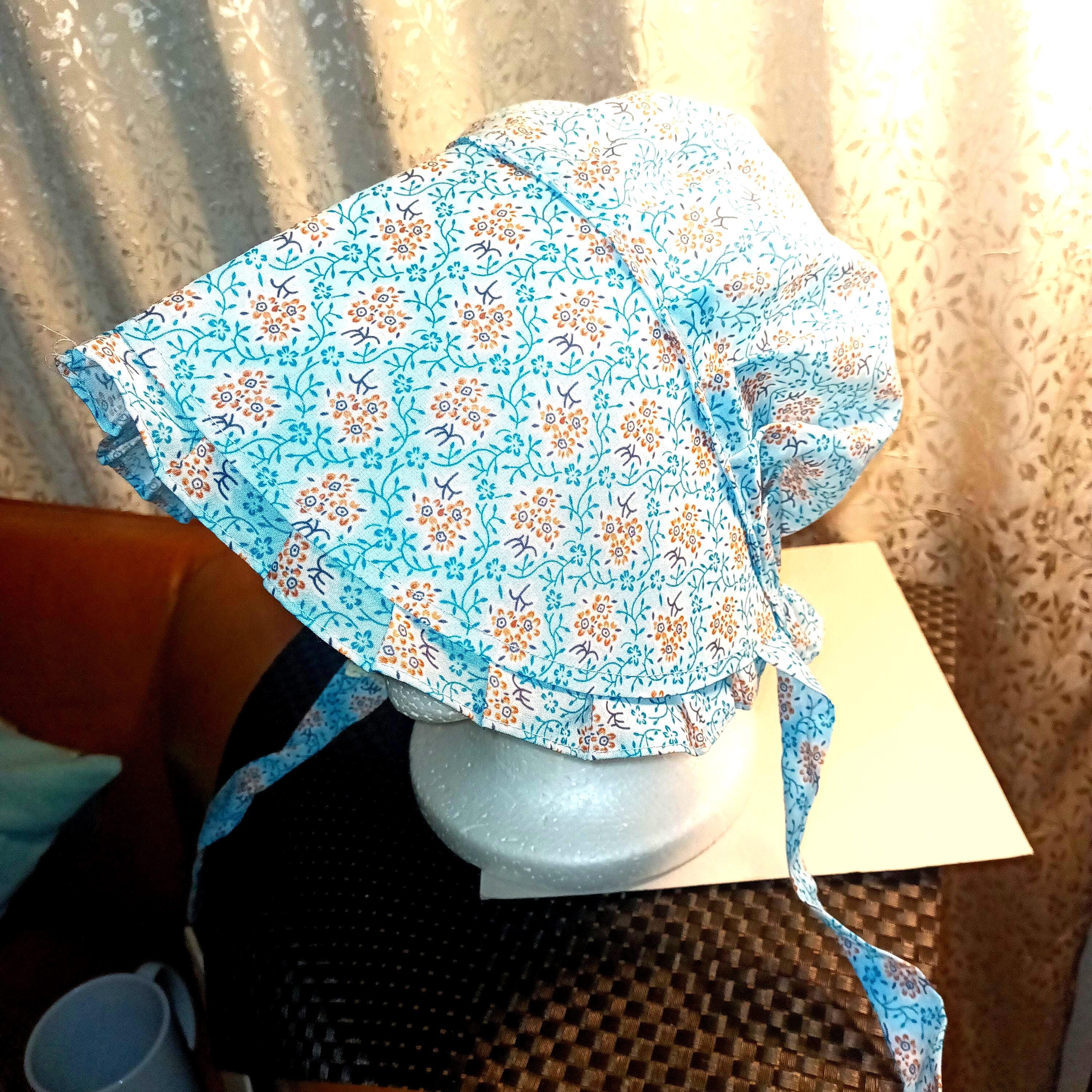 Womens Vtg Prairie Bonnet Hat Historic Costume Teal Blue Pink Floral Tie Closure Victorian Bonnet, Pink Beige Green, Adult Size, With Flowers  main image 2