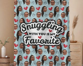 Personalized Couples Face Blanket, Custom Photo Blanket, Valentine's Day Gift for Men/Women, Cozy Warm Velveteen Plush Blanket