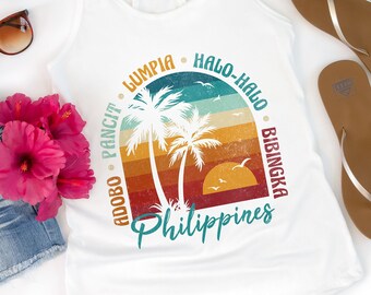 Philippines Tank Top, Island Palm Tree Tank Top, Tropical Sunset Island Tank Top, Pinoy Tank, Philippines Gift, Women's Ideal Racerback Tank