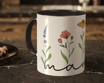 Boho Wildflower Mama Mug, Floral Mama Mug, Modern Flower Mama Coffee Mug, Gift for Mom, Mother's Day Gift, 11oz