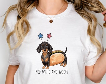 Dachshund 4th of July Shirt, Cute Doxie Mom T-shirt, Weiner Dog Shirt, Hot Dog Tee, Sausage Dog Tee, Funny Dog Shirt, USA Independence Day
